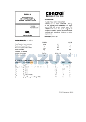 CMDSH2-4L datasheet - SURFACE MOUNT HIGH CURRENT, LOW V-F SILICON SCHOTTKY DIODE