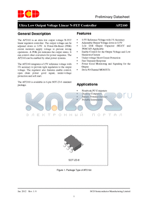 AP2160KTR-G1 datasheet - Ultra Low Output Voltage Linear N-FET Controller