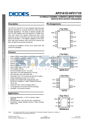 AP2161D datasheet - 1A SINGLE CHANNEL CURRENT-LIMITED POWER SWITCH WITH OUTPUT DISCHARGE