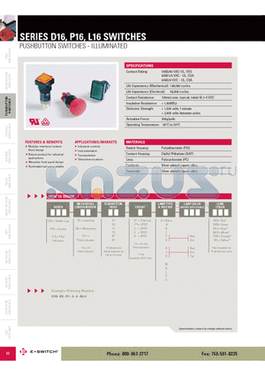 D16EES12FREDRED datasheet - PUSHBUTTON SWITCHES - ILLUMINATED