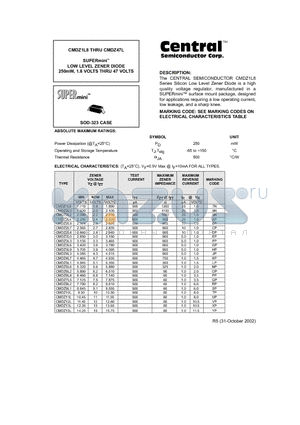 CMDZ18L datasheet - SUPERmini LOW LEVEL ZENER DIODE 250mW, 1.8 VOLTS THRU 47 VOLTS