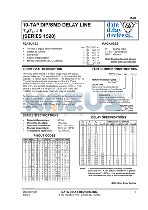 1520A-30-3.0B datasheet - 10-TAP DIP/SMD DELAY LINE TD/TR = 5