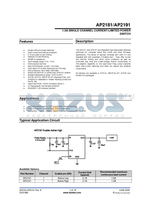 AP2181_0906 datasheet - 1.5A SINGLE CHANNEL CURRENT-LIMITED POWER