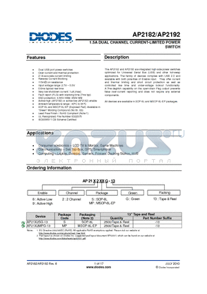 AP2182 datasheet - 1.5A DUAL CHANNEL CURRENT-LIMITED POWER
