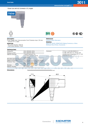 3011 datasheet - Power Cord with IEC Connector C13, Angled