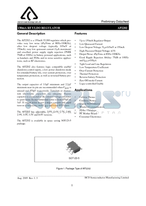 AP2202 datasheet - 150mA RF ULDO REGULATOR