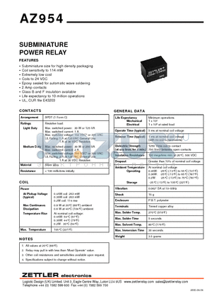 AZ954X-1C-24DM datasheet - SUBMINIATURE POWER RELAY