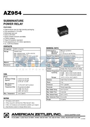 AZ954X-1C-3D datasheet - SUBMINIATURE POWER RELAY