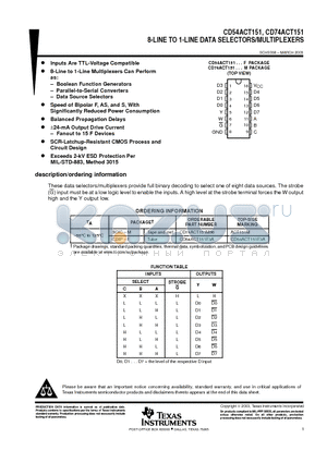 CD74ACT151M96 datasheet - 8-LINE TO 1-LINE DATA SELECTORS/MULTIPLEXERS