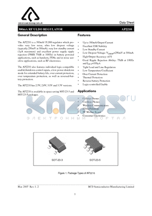 AP2210K-3.3TRE1 datasheet - 300mA RF ULDO REGULATOR
