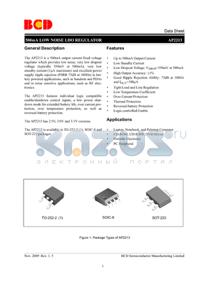 AP2213 datasheet - 500mA LOW NOISE LDO REGULATOR