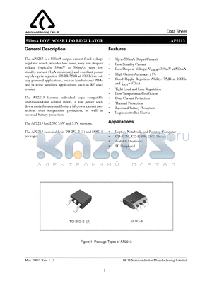 AP2213D-2.5TRE1 datasheet - 500mA LOW NOISE LDO REGULATOR