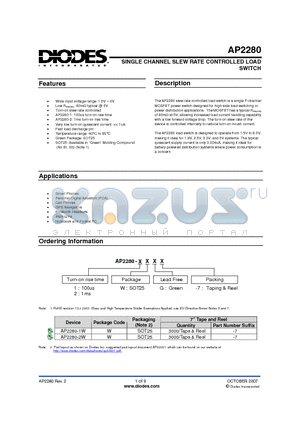 AP2280 datasheet - SINGLE CHANNEL SLEW RATE CONTROLLED LOAD SWITCH