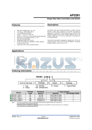 AP2281-1FMG-7 datasheet - Single Slew Rate Controlled Load Switch