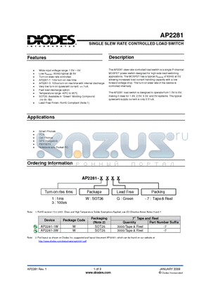 AP2281-1W datasheet - SINGLE SLEW RATE CONTROLLED LOAD SWITCH