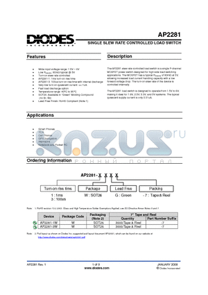 AP2281-3W datasheet - SINGLE SLEW RATE CONTROLLED LOAD SWITCH