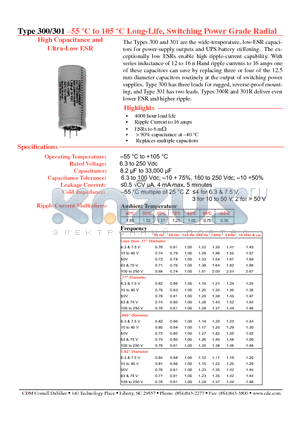 301182U063JJ2 datasheet - High Capacitance and Ultra-Low ESR