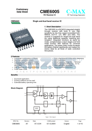 CME6005 datasheet - Single and dual band receiver IC