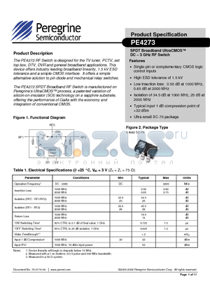 4273-02 datasheet - SPDT Broadband UltraCMOS DC - 3 GHz RF Switch