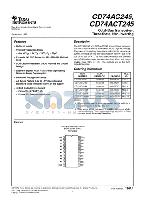 CD74ACT245M datasheet - Octal-Bus Transceiver, Three-State, Non-Inverting