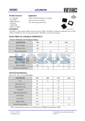 AP230SO8 datasheet - MMIC