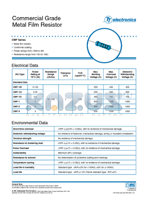 CMF datasheet - Commercial Grade Metal Film Resistor