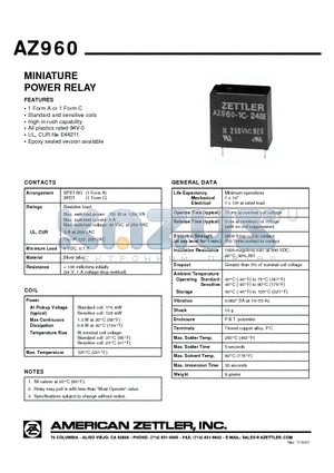 AZ960-1C-6D datasheet - MINIATURE POWER RELAY