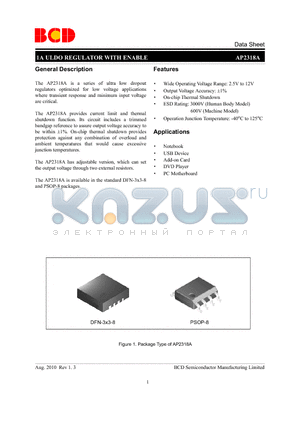 AP2318AMP-ADJTRE1 datasheet - 1A ULDO REGULATOR WITH ENABLE