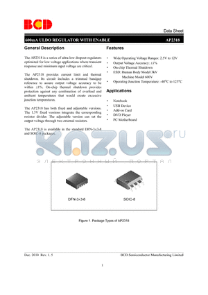 AP2318DN-ADJTRG1 datasheet - 600mA ULDO REGULATOR WITH ENABLE