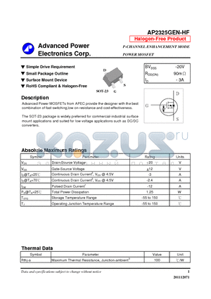 AP2325GEN-HF datasheet - Simple Drive Requirement, Small Package Outline