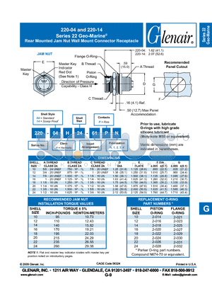 220-04H1261P4 datasheet - Rear Mounted Jam Nut Wall Mount Connector Receptacle