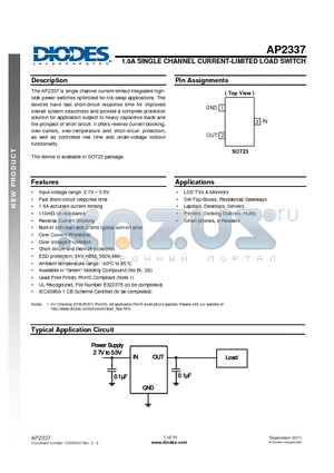 AP2337 datasheet - 1.0A SINGLE CHANNEL CURRENT-LIMITED LOAD SWITCH