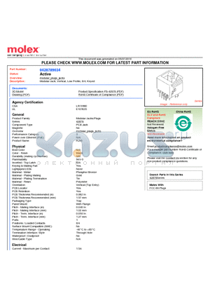 42878-9034 datasheet - Modular Jack, Vertical, Low Profile, 8/4, Keyed