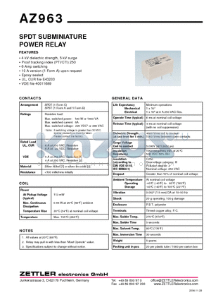 AZ963-1A-3DE datasheet - SPDT SUBMINIATURE POWER RELAY