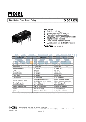 D1A050000 datasheet - Dual Inline Pack Reed Relay