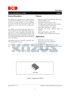 AP2401 datasheet - DUAL LDO REGULATORS