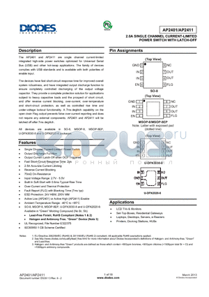 AP2401 datasheet - 2.0A SINGLE CHANNEL CURRENT-LIMITED POWER SWITCH WITH LATCH-OFF