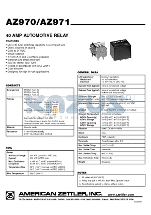 AZ970 datasheet - 40 AMP AUTOMOTIVE RELAY