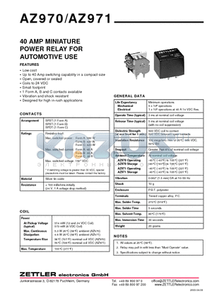 AZ970-1A-6D datasheet - 40 AMP MINIATURE POWER RELAY FOR AUTOMOTIVE USE