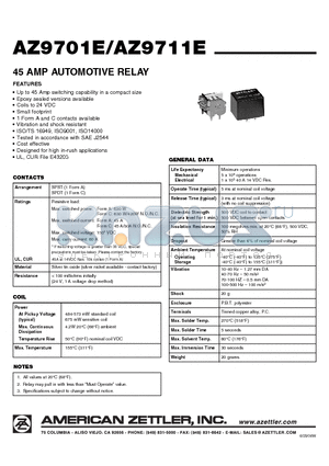 AZ9701E datasheet - 45 AMP AUTOMOTIVE RELAY
