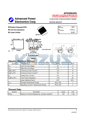 AP2428GN3 datasheet - Bottom Exposed DFN, Low On-resistance