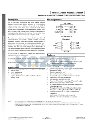 AP2552 datasheet - The AP2552/53and AP2552A/53A are single channel precision adjustable current-limited switches optimized for the applications...