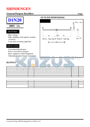 D1N20 datasheet - General Purpose Rectifiers(200V 1A)