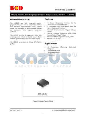 AP2602 datasheet - Octave Remote Resistor-programmable Temperature Switches