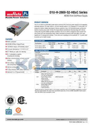D1U-H-2800-52-HB1C datasheet - AC/DC Front End Power Supply