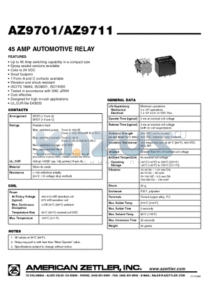 AZ9711-1C-12DSET datasheet - 45 AMP AUTOMOTIVE RELAY