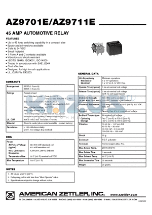 AZ9711E datasheet - 45 AMP AUTOMOTIVE RELAY