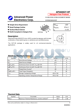 AP2609GY-HF datasheet - Simple Drive Requirement, Small Package Outline