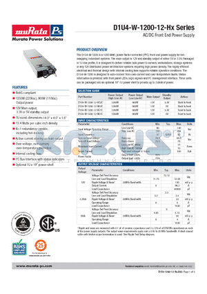 D1U4-W-1200-12-HA2C datasheet - AC/DC Front End Power Supply