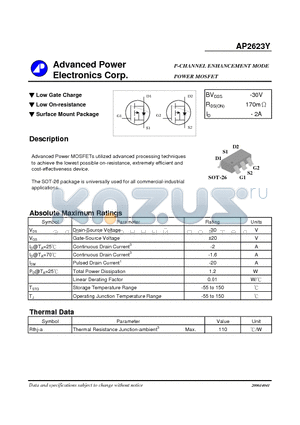 AP2623Y datasheet - P-CHANNEL ENHANCEMENT MODE POWER MOSFET